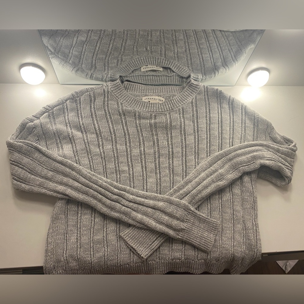Aeropostale Gray Ribbed Crewneck Sweater